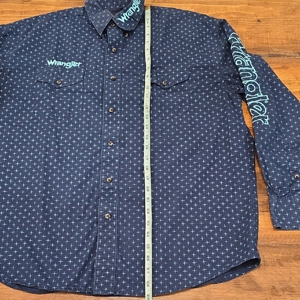 Wrangler Men’s Navy Button Down Shirt | Teal Logo Western‎ Shirt | Size L - Picture 4 of 6